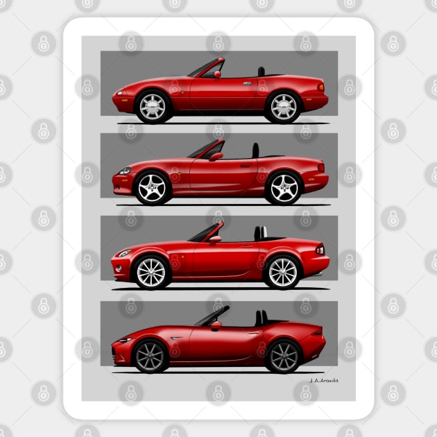 The four generations of the classic roadster convertible sports car Sticker by jaagdesign